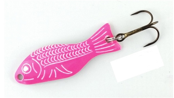 The lure that will catch any fish designed for Pink Salmon. It comes with 2 hooks.  The original goldfish body that catches Trout, Small Mouth Bass, Catfish, Crappie, Walleye, Black Bass, Striped Bass,  Speckled Trout, Spanish Mackerel and more