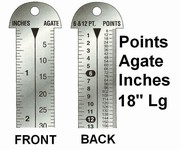 G43869 - Printer's 18" Line Gauge Pica Ruler/2-Sided - Stainless Steel/Point, Inch, Agate/18" L x 13/16" W x 1/32" Tk/Each