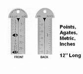 G44421 - Printer's 12" Line Gauge Pica Ruler/2-Sided - Stainless Steel/Point-Agate/Metric-Inch/Each