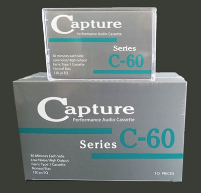 Capture C-60 cassette tape in cartons available at Splicit Reel Audio Products