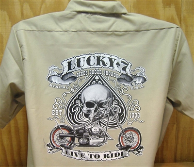Lucky 7 Motorcycle Biker Work Shirt S-XXXL