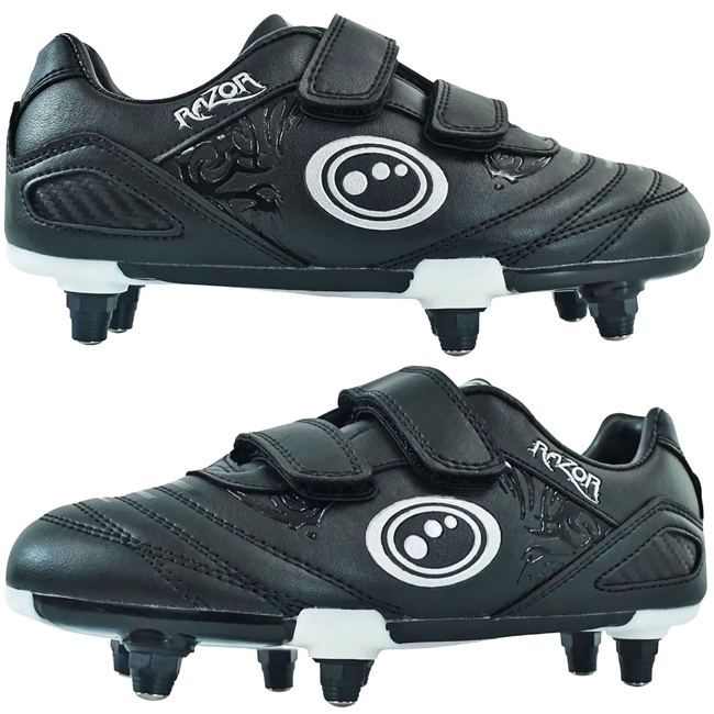 Optimum Junior Razor Silver 6 Stud Rugby Boots. (Black/Silver)