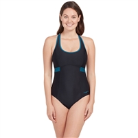 Zoggs Dakota Crossback One Piece Swimsuit. (Black/Green)