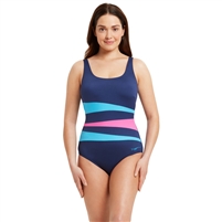 Zoggs Sumatra Adjustable Scoopback One Piece Swimsuit. (Navy/Pink/Blue&#160;Panels)