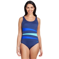 Zoggs Sumatra Adjustable Scoopback One Piece Swimsuit. (Navy/Light&#160;Blue/Mint)