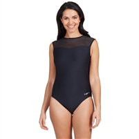 Zoggs Mesh Wide Hi Front Women's One Piece Swimsuit. (Black Mesh)