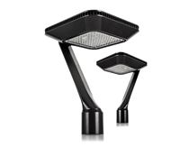 Gooseneck LED Post Top Area Light | 100W, 5000K, Mounts to 2" or 3" Pole Top, Type V Lens, Powder-Coat Black | YR-TP325-W100