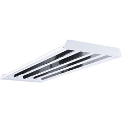 Columbia Lighting LHR4-654-LS-ST-24EPU-LHHB 48" x 23-1/2" Ultra-Efficient Fluorescent High Bay, 6 Lamps, 54W T5HO, Specular Anodized Aluminum Reflector, Solid Top, No Uplight, Programmed Start Ballast, 120-277V, Universal Hanger Bracket Kit