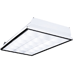 Columbia Lighting P422-232U6G-LD33-S-E277 2' x 2' Recessed Air Handling Parabolic Louver, Two Lamps, U-Bent 6" Leg Spacing Lamp, Grid Ceiling, Low Iridescent Semi-Specular Louver, 3 Cells Crosswise, 3 Cells Lengthwise, 277V