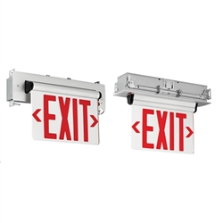 Compass Lighting CELR2RNE Edge-Lit LED Emergency Exit, 120V-277V, Recessed Mount, Double Face, Red Letters, Brushed Aluminum with Battery