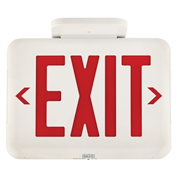 Dual-Lite EVEURWE LED Exit Sign, Single/ Double Face, Red Letters, White Finish, Emergency Operation, No Self-Diagnostics