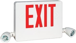 Dual-Lite HCXURWRC12 Side Mount Designer LED Exit Sign and Emergency Light, Universal Face, Red Letters, White Finish, with 12W Remote Capacity, Lighting Heads Included