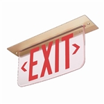 Dual-Lite LECDRCNE Ceiling Mounting Architectural Edge-Lit LED Exit Sign, 120/277V, Double Face, Red Letters, L/R Arrows, Satin Aluminum Finish, Emergency Operation