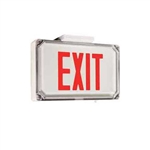 Dual-Lite SEWLSRWE Harsh Environment Exit Sign, 120/277V, Single Face, Red Letters, White Finish, Emergency Operation
