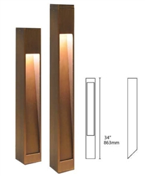 Focus Industries PL-23-28LEDP-BRS 12V 4W LED 300 lumens Angle Cut Square Bollard, Unfinished Brass