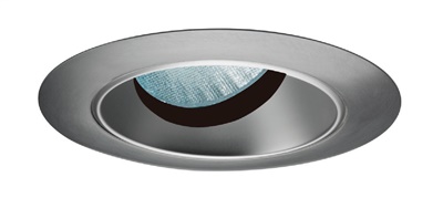 Juno Aculux Recessed Lighting 431NHZ-SC (3AC CD SCR WET) 3-1/4" Line Voltage, Low Voltage, LED Downlight Angle Cut Lensed, Haze Alzak Reflector, Satin Chrome Trim