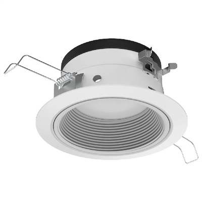 Juno JPDZ4 DB ALO10 SWW5WD 90CRI 120 FRPC BWH Podz 4" LED Downlight, Round Downlight Baffle, Adjustable Lumen Output, Switchable White 2700K-5000K + WarmDim (2850K-1900K), 90 CRI, 120V Forward/Reverse Phase Cut, 5% Dim, Black, White Trim Ring