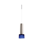 Juno TLPL1783SNBLUWH Trac 12 Decorative LED Mini-Pendant 6W 12V, Cylinder Pendant with 78" Cord, 3000K Color Temperature, Satin Nickel Body, White Adapter with Blue Glass