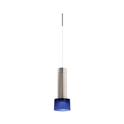 Juno TLPL1783SNBLUWH Trac 12 Decorative LED Mini-Pendant 6W 12V, Cylinder Pendant with 78" Cord, 3000K Color Temperature, Satin Nickel Body, White Adapter with Blue Glass