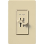 Lutron S2-LFSQH-IV Skylark 300W & 1.5A Single Pole Incandescent / Halogen Dimmer and 3-Speed Fan Control in Ivory