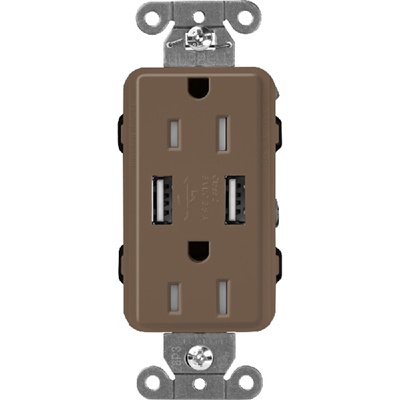 Lutron SCR-15-UBTR-EP Claro 15A Dual USB Receptacle, Tamper Resistant in Espresso