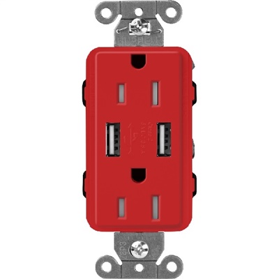 Lutron SCR-15-UBTR-SRClaro 15A Dual USB Receptacle, Tamper Resistant in Signal Red