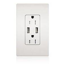 Lutron SCR-15-UBTR-TP Claro 15A Dual USB Receptacle, Tamper Resistant, in Taupe