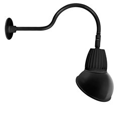 RAB GN1LED26YSAD11B 26W LED Gooseneck Dome Shade with 24" Goose Arm, 3000K Color Temperature (Warm), Spot Reflector, 11" Angled Dome Shade, Black Finish