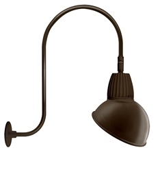 RAB GN3LED13YRADBWN 13W LED Gooseneck Dome Shade with Upcurve 30" High, 25" from Wall Goose Arm, 3000K (Warm), Rectangular Reflector, 15" Angled Dome Shade, Brown Finish