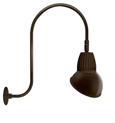 RAB GN3LED13YSAD11BWN 13W LED Gooseneck Dome Shade with Upcurve 30" High, 25" from Wall Goose Arm, 3000K (Warm), Spot Reflector, 11" Angled Dome Shade, Brown Finish