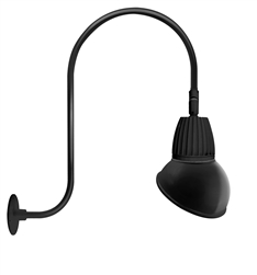 RAB GN3LED26NAD11B 26W LED Gooseneck Dome Shade with Upcurve 30" High, 25" from Wall Goose Arm, 4000K (Neutral), Flood Reflector, 11" Angled Dome Shade, Black Finish
