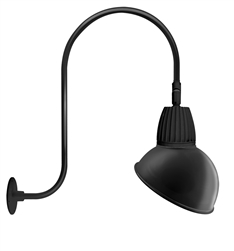 RAB GN3LED26NRADB 26W LED Gooseneck Dome Shade with Upcurve 30" High, 25" from Wall Goose Arm, 4000K (Neutral), Rectangular Reflector, 15" Angled Dome Shade, Black Finish