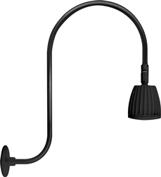 RAB RAB-GN3LED26YB 26W LED Gooseneck No Shade with Upcurve 30" High, 25" from Wall Goose Arm 3000K (Warm), Flood Reflector, Black Finish