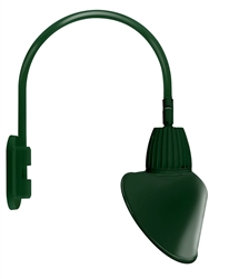 RAB GN4LED13NACG 13W LED Gooseneck Cone Shade with Wall 20" High, 19" from Wall Goose Arm, 4000K Color Temperature (Neutral), Flood Reflector, 15" Angled Cone Shade, Hunter Green Finish