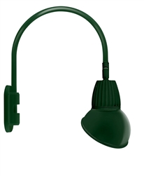 RAB GN4LED13YAD11G 13W LED Gooseneck Dome Shade with Wall 20" High, 19" from Wall Goose Arm, 3000K (Warm), Flood Reflector, 11" Angled Dome Shade, Hunter Green Finish