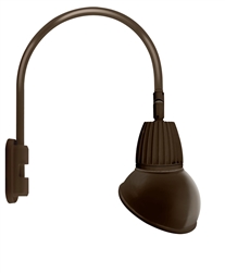 RAB GN5LED13NAD11BWN 13W LED Gooseneck Dome Shade with Pole 20" High, 19" from Pole Goose Arm, 4000K (Neutral), Flood Reflector, 11" Angled Dome Shade, Brown Finish