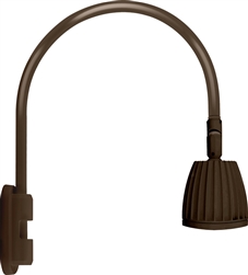 RAB GN5LED13NRBWN 13W LED Gooseneck No Shade with Pole 20" High, 19" from Pole Goose Arm, 4000K (Neutral), Rectangular Reflector, Brown Finish