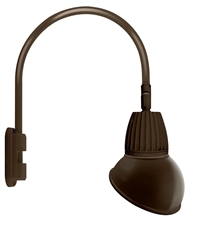 RAB GN5LED13YAD11BWN 13W LED Gooseneck Dome Shade with Pole 20" High, 19" from Pole Goose Arm, 3000K (Warm), Flood Reflector, 11" Angled Dome Shade, Brown Finish