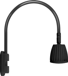 RAB GN5LED13YRB 13W LED Gooseneck No Shade with Pole 20" High, 19" from Pole Goose Arm, 3000K (Warm), Rectangular Reflector, Black Finish