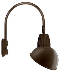 RAB GN5LED26YADBWN 26W LED Gooseneck Dome Shade with Pole 20" High, 19" from Pole Goose Arm, 3000K (Warm), Flood Reflector, 15" Angled Dome Shade, Brown Finish