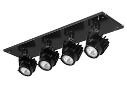 RAB MDLED4X12F-20YY-B 48W LED 4 Fixture Multi-Head Gear Tray, 2700K, 3296 Lumens, 90 CRI, 20 Degree Reflector, On/Off Non-Dimming, Black Tray/Black Head