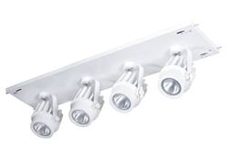 RAB MDLED4X12F-40Y-W 48W LED 4 Fixture Multi-Head Gear Tray, 3000K, 3668 Lumens, 90 CRI, 40 Degree Reflector, On/Off Non-Dimming, White Tray/White Head