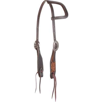 Martin Saddlery Dyed Edge Square Slip Ear Headstall with Floral Tooling and Beaded Scroll Buckles