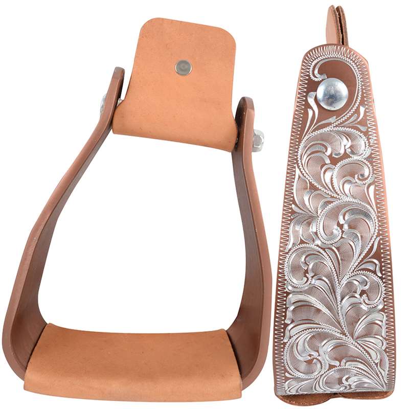 Cashel Aluminum Brown Engraved Slanted Stirrup 3-inch Deep