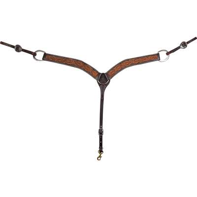 Martin Saddlery 2-inch Dyed Edge Breastcollar with Floral Tooling and Beaded Scroll Buckles