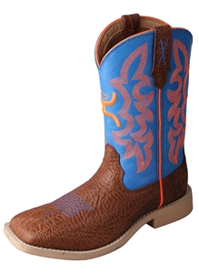 Twisted X Children's Hooey NWS Toe - Cognac Bull Hide/Neon Blue