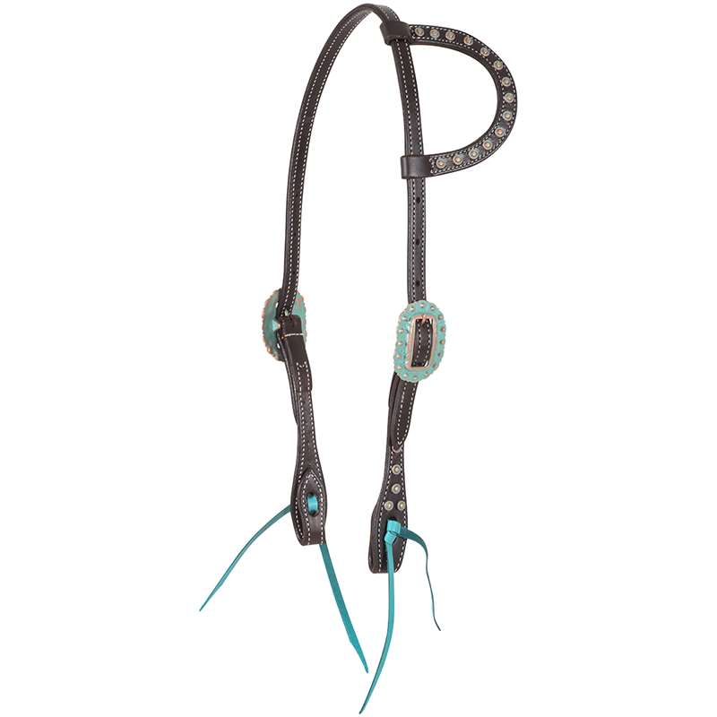 Martin Saddlery Slip Ear Headstall with Turquoise and Copper Dot Buckles