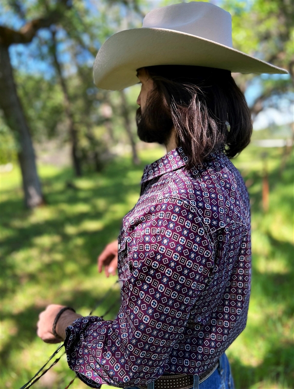 CINCH MEN'S CLASSIC WESTERN SHIRT SLONG SLEEVE  Burgandy Geometric