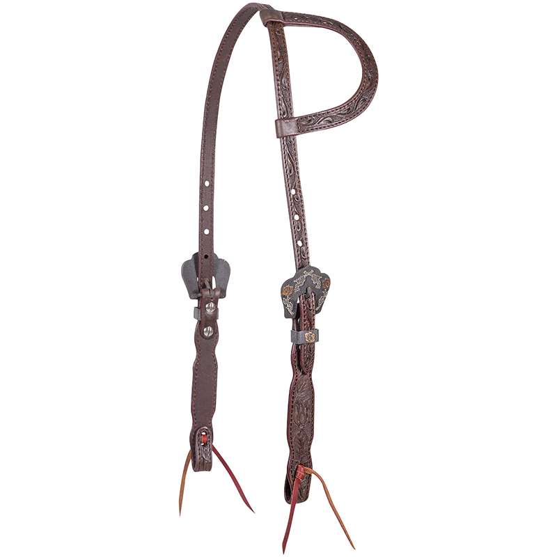 Cashel Slip Ear Headstall with Rosebud Tooling