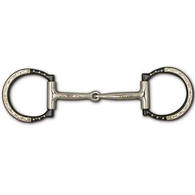 Sweet Iron Snaffle Mouth with Copper Inlay, Black Satin with German Silver Trim Dee - 3 1/4" Rings, Size: 5"